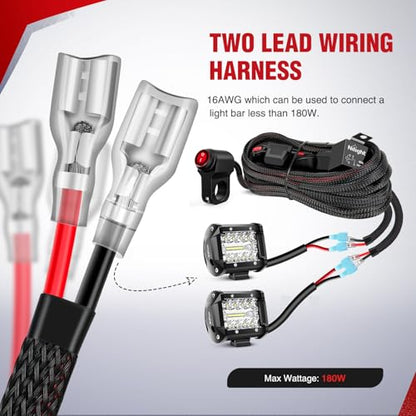 Nilight Motorcycle Handlebar Light Pod Wiring Harness Kit 12V On/Off Switch - color: Motorcycle Handlebar Switch Wiring--2 Leads