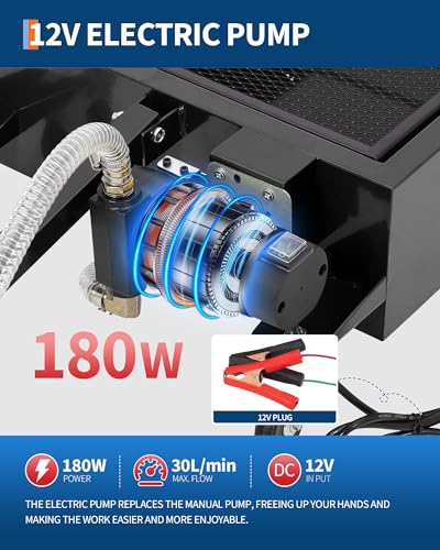 Low-Profile Rolling Oil Drain Pan Cart, 20 Gallon Oil Catch Drain Tank - color: Black, size: 20 Gallon | with 110V Electric Pump