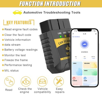 ZIMISI OBD2 Scanner Reader, Car Code Reader Connect to Phone, Auto Diagnostic Scan Tool, OBD2 Scanner for Reset/Clear Car Engine Error Code, Fits iPhone & Android