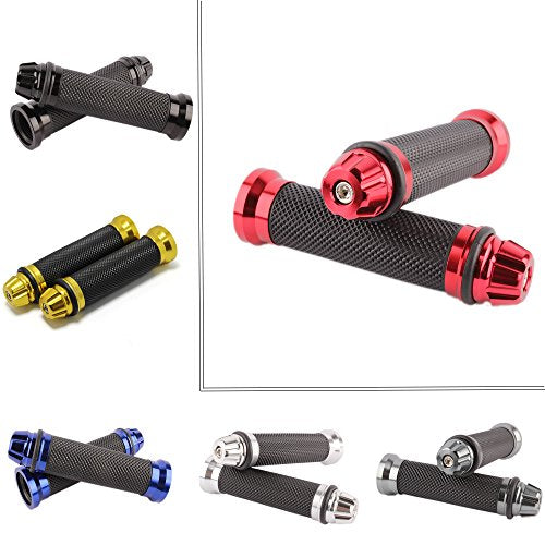 Motorcycle 7/8" CNC Hand Grips Aluminum Rubber Gel Handlebar for Sport Bike(Red) - color: Red