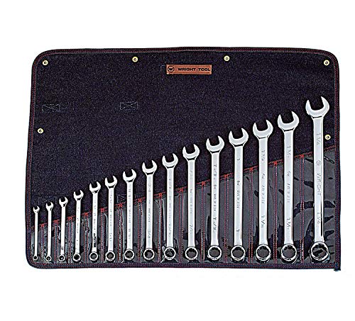Wright Tool 915 SAE Combination Wrench Set, 12-Point, 15-Piece | Sizes 5/16″–1¼″, WrightGrip® 2.0, Full Polish Finish, Roll Pouch | Made in USA