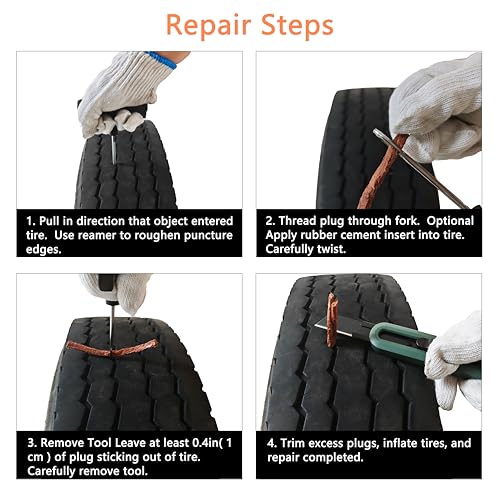 TS-160C60 Tire Rubber Plug Strings (1/4" x 4" Brown 60 Strips), 6 x 100 mm Emergency Tubeless Tyre Repair Plugs for Flat Tire Repair Puncture - color: Brown, size: 4“ x 0.24" 60 pcs