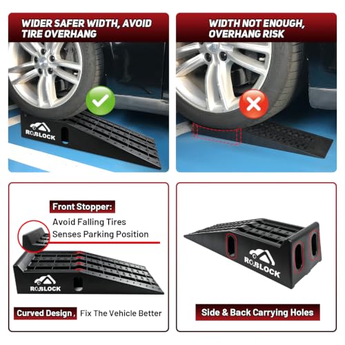 ROBLOCK Heavy Duty Low Profile Car Ramps for Oil Changes, Portable Car Ramps with Lift Height of 6.7 inch for Low Cars High Lift and Jack Support, Vehicle Ramps for Garage, 35.6"x12"x8.5", 2 PCS