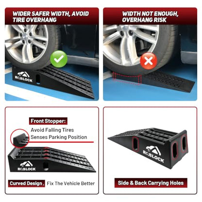 ROBLOCK Heavy Duty Low Profile Car Ramps for Oil Changes, Portable Car Ramps with Lift Height of 6.7 inch for Low Cars High Lift and Jack Support, Vehicle Ramps for Garage, 35.6"x12"x8.5", 2 PCS