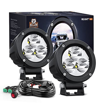 Nilight 2 PCS 3 Inch Round Motorcycle Spot LED Light Pods - color: 2Pcs 15W 3Inch LED Light w/Wiring Harness