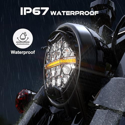 DOT Approved 5-3/4" 5.75 Inch LED Headlight with Amber DRL Compatible with Dyna Street Bob Super Wide Glide Low Rider Night Rod Train Softail Deuce Custom Sportster Iron 883,Black - color: Black, size: 5.75 inch