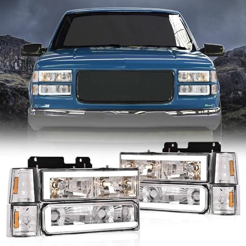 G-PLUS LED Headlights, Fit 94-99 GMC C1500 K1500 Yukon/Fit 94-99 GMC C1500 C2500 K1500 K2500 Suburban Driver & Passenger Side Bumper Headlamps,faros delanteros Assembly - size: [LED Chrome] 1994-1999 Yukon