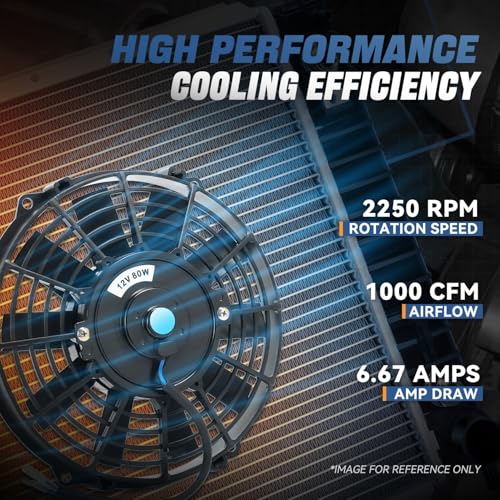 Auto Dynasty 7 inch Universal 12V Electric Radiator Cooling Fan Kit, Black - color: Black, size: 7 Inch Diameter