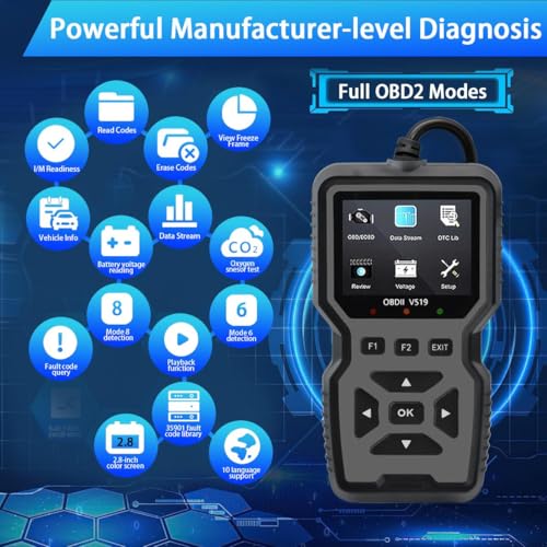 OBD2 Scanner Diagnostic Tool - Check Engine Light Code Reader, Reset Function, Data Stream, I/M Readiness, Full Features, Modes 6 & 8, for All 1996+ Vehicles - color: Gray