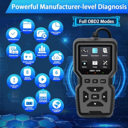 OBD2 Scanner Diagnostic Tool - Check Engine Light Code Reader, Reset Function, Data Stream, I/M Readiness, Full Features, Modes 6 & 8, for All 1996+ Vehicles - color: Gray