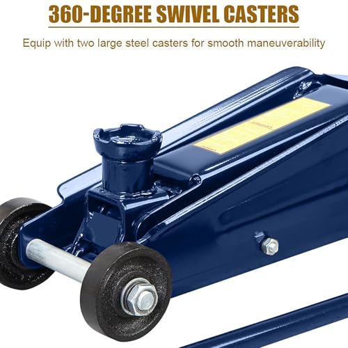 3 Ton (6,000 lbs) Low Profile Heavy Duty Steel Hydraulic Floor Jack with Single Piston Pump, Lifting Range 5-11/16" to 21", for Car, SUV and Truck, Blue - color: blue