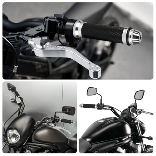 DREAMIZER Universal 7/8" 22mm Motorcycle Handlebar Brake Master Cylinder Clutch Levers CNC Left & Right Set + Hand Grips Compatible with Harley Honda Kawasaki Yamaha Suzuki (Silver) - color: Silver