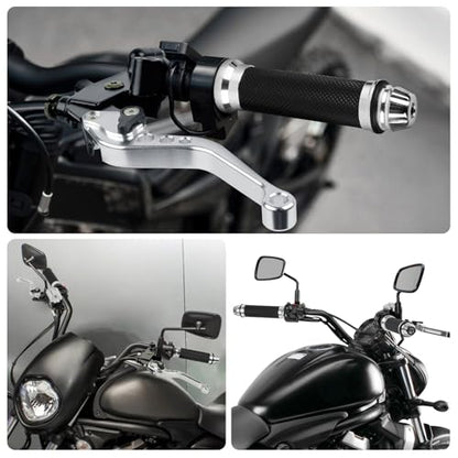 DREAMIZER Universal 7/8" 22mm Motorcycle Handlebar Brake Master Cylinder Clutch Levers CNC Left & Right Set + Hand Grips Compatible with Harley Honda Kawasaki Yamaha Suzuki (Silver) - color: Silver