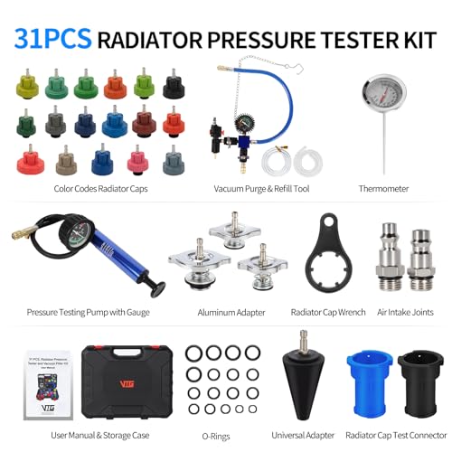 VTG VOGTEN 31PCS Coolant Pressure Tester Kit,w/23 Radiator Adapters(Black) - color: Black