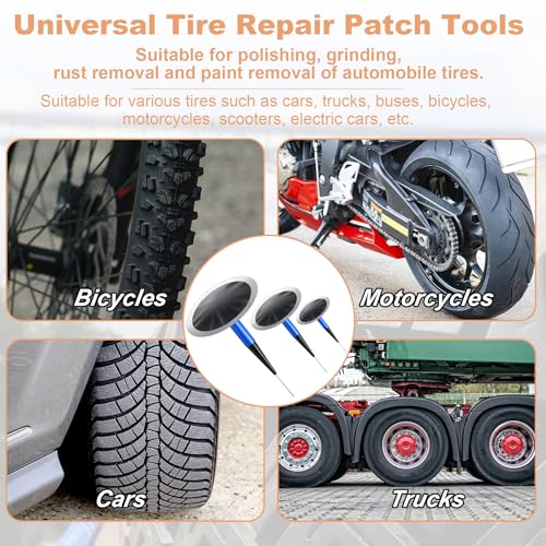 Tire Repair Patch Tool Kit Includes 24PCS Tire Patch Plugs(1.42"&1.81"&2.36"),Tire Patch Roller,Tungsten Buffing Wheel and Twist Drill Bits,Tire Patch Kit for Vehicles