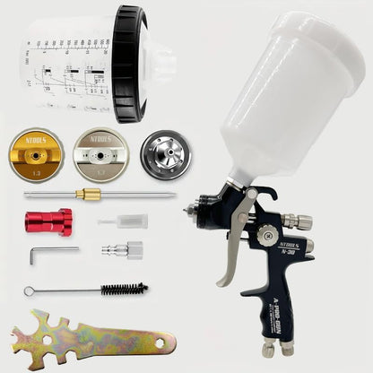 Automotive Air Paint Sprayer Gun Kit, 1.3mm HVLP Spray Gun and 1.7mm Nozzles Needle Cap with 600cc Disposable Cup for Car Primer, Topcoat & Touch-Up, Furniture Painting.