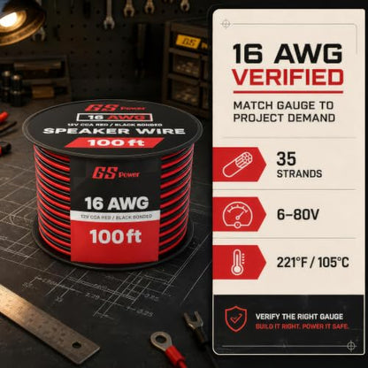 GS Power 16 Gauge Wire Automotive - 200ft CCA Primary Bonded Wire - size: 16 Gauge-100 ft-Bonded