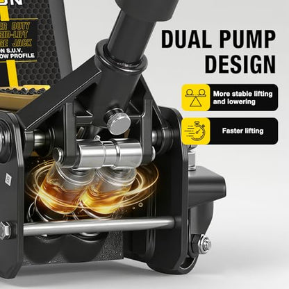 YELLOW JACKET Foldable Floor Jack 3 Ton Low and High Profile Professional Service Jack with Dual Piston Quick Lift Pump, Home and Workshop Car Maintenance for Various Vehicles - size: 3 ton foldable