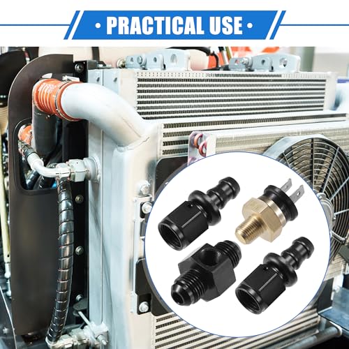 Coolant Hose Thermostat Switch Kit, 6AN 180'F on - 165'F Off Transmission Cooler Sensor Fan Oil Cooler Radiator Electric Switch Fitting Universal for Car Truck Metal Black - size: 180'F on - 165'F