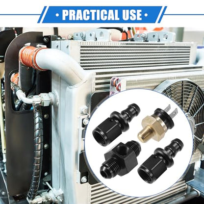 Coolant Hose Thermostat Switch Kit, 6AN 180'F on - 165'F Off Transmission Cooler Sensor Fan Oil Cooler Radiator Electric Switch Fitting Universal for Car Truck Metal Black - size: 180'F on - 165'F