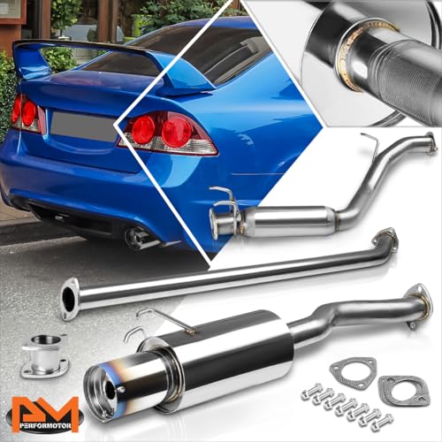 PM PERFORMOTOR 10.2cm(4인치) 번트 팁 머플러 스테인리스 캣백 배기 06-11 혼다 시빅 EX/LX/DX와 호환