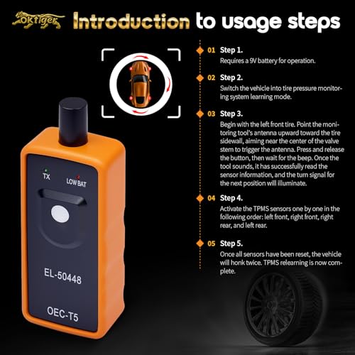Oktiger TPMS Relearn Tool for GM Vehicles, Compatible with 2006-2022 Chevy GMC Buick Cadillac Pontiac Hummer, Tire Pressure Monitor Sensor EL-50448 OEC-T5 Activation Reset, 9V Battery(Not Include) - size: GM Series