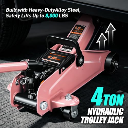 DNA Motoring 1.5 Ton Car Floor Jack Low Profile Hydraulic Trolley Service/Floor Jack, 1.5T / 3000 lbs Capacity, Lifting Range 5.3 Inch -12 Inch, with Storage Case, Pink, TOOLS-00327-PK - color: Pink, style: 1.5 ton