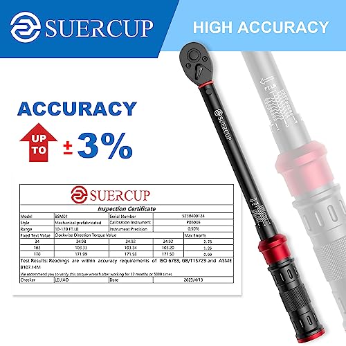 SUERCUP Next-Gen 100-Tooth, 1/2" Drive Click Torque Wrench, 10-170 Ft.Lb - size: 1/2" 10-170 Ft.Lb/13.6-230.5 N.m