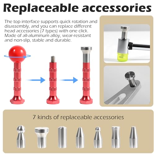 Car Dent Puller Kit, Manual Car Dent Remover PDR Kit, Auto Fender Paintless Dent Repair Tools with Big Curved Crowbar PDR Rod & Rubber Hammer for Motorcycle Metal Surfaces