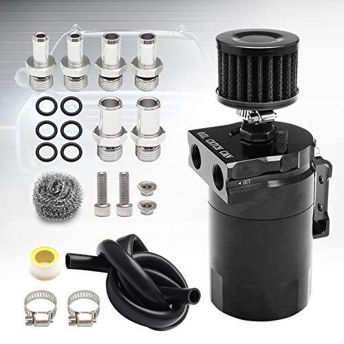 Thick Shell Baffled Oil Catch Can Coolant Fuel Catch Can Reservoir Kit with Breather - Black - color: Black
