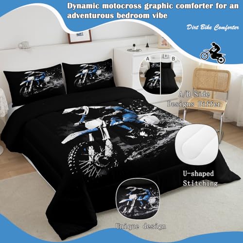 Feelyou Dirt Bike Comforter Set Queen Size Racing Themed Dirt Bike Bedding - color: Black Blue, size: Queen