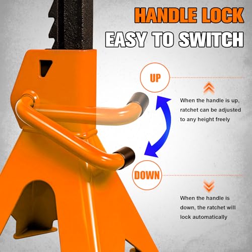 YATOINTO 6 Ton Jack Stands Heavy Duty 13,200 LBS Car Jack Stand for Trucks with Double Pin Locking & Extra Rubber Pads, 15.6"-23.4" Adjustable for Garage, Home, DIY, 1 Pair High Visibility Orange