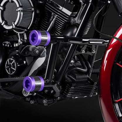 Advanblack Protek Two Step Highway Peg Crash Bar with CNC Slider Fit for 2014-2025 Harley Touring Road Glide Street Glide Electra Glide – Engine Guard Performance Upgrade (Purple CNC w/Carbon Inlay) - color: Purple CNC w/ Carbon Inlay