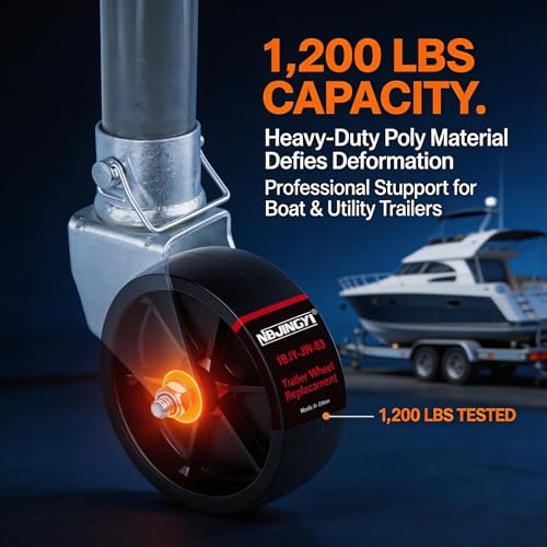 NBJINGYI 6" Trailer Jack Replacement Wheel with 3/8" Bolt and Nut, 1,200 lbs Capacity Heavy Duty Poly Trailer Tongue Jack Wheel for Boat, RV and Utility Trailers, Black