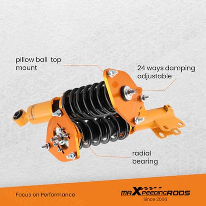 maXpeedingrods Coilover for Mitsubishi Eclipse 2006-2012, for Mitsubishi Galant 2004-2012, 24 Levels Damper Adjustable Coilovers Suspension Kit, Height Adjustable Lowering Kit Struts Gold - color: Gold