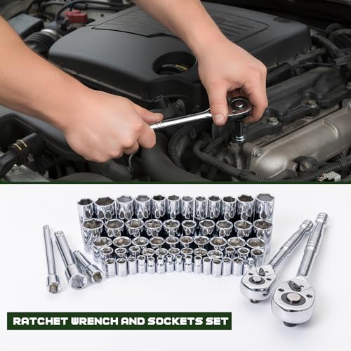 Prostormer 279-Piece Mechanics Tool Kit with Wrench Sockets, Green - color: Green