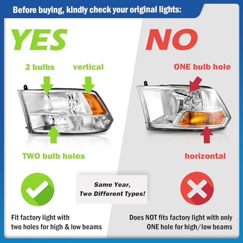 Halogen Headlights for 2009-2018 Dodge Ram 1500 - color: Clear Lens I Chrome Housing I Amber Reflector