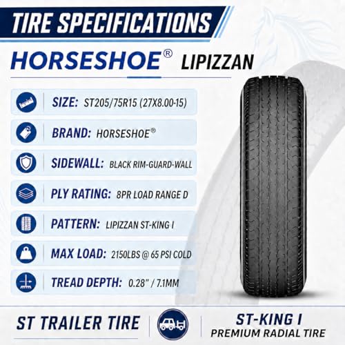 HORSESHOE LIPIZZAN 4 New ST205/75R15 8Ply ST-KING I Steel Belted LRD Heavy Duty Premium Radial Trailer Tires w/Featured Rim-Guard-Wall 107/102M 81mph BSW All Terrain All Season (4, ST 205/75R15 8PR) - size: ST 205/75R15 8PR