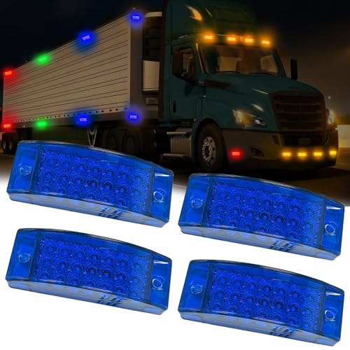 4Pcs 5.8" Blue 21LED Side Marker Clearance Trailer Lights, 3-in-1 Front Rear Strobe Sequential Signal Indicator Brake Waterproof 12V Rectangular Tail Light for Truck Bus Van RV ATV - color: Blue