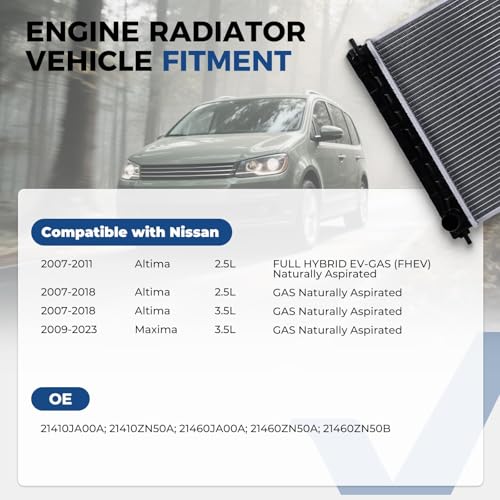 Engine Coolant Radiator Compatible with Nissan Altima 2007-2018 2.5L 3.5L, Maxima 2009-2023 3.5L, Aluminum Radiator with Transmission Oil Cooler, Replace CU2988 2988 OE 21460JA00A - size: CU2988 Radiator