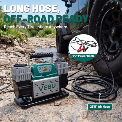 ‌Off-road Air Compressor 12V Tire Inflator, 150PSI with Auto Shut Off, Digital Display & Preset, 10.6CFM Fast Inflation for Off-road Vehicles, Trucks, SUVs, RVs, ATVs - style: Dual Cylinders + Digital Display