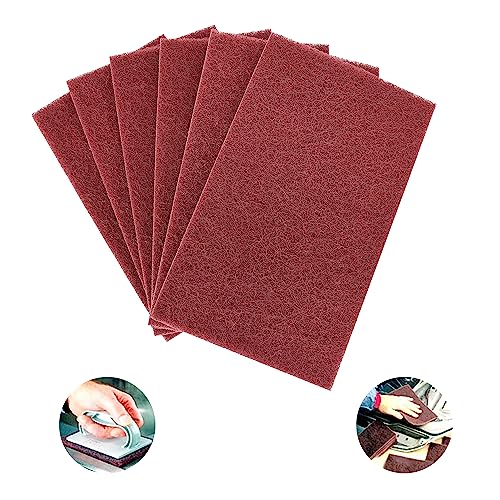 SooGree Red Scuff Pads - 6Pcs Scouring Pad - Very Fine Grade Hand Pads, Paint Primer Prep Adhesion Scratch, 7447 General Purpose Sanding Pad 200 x 125mm/8" x 5" - color: 6 Red