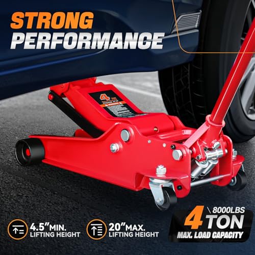 Auto Dynasty 4Ton Low Profile Floor Jack, Heavy Duty w/Dual Pistons, Red - color: Red, size: 4T Dual Pump