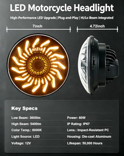 7inch LED headlight with White/Amber chrysanthemum petal DRL Compatible with Street Glide,Softail Heritage,Road King,Electra Glide - size: 7 inch - Single lamp