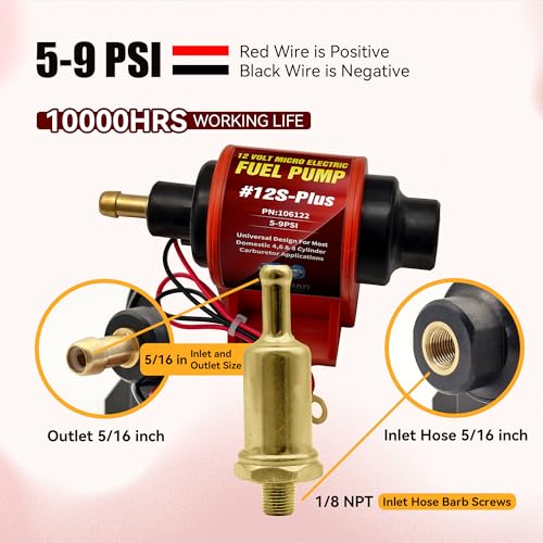 Universal 12 Volt Electric Fuel Pump 5-9 PSI, 35GPH, Super 12S Plus for Gasoline Diesel Engines - color: 5-9PSI 35 GPH for Gasoline