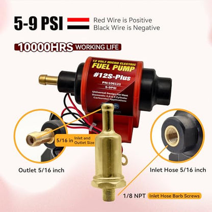 Universal 12 Volt Electric Fuel Pump 5-9 PSI, 35GPH, Super 12S Plus for Gasoline Diesel Engines - color: 5-9PSI 35 GPH for Gasoline