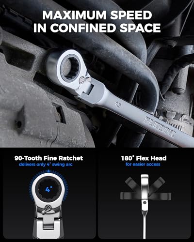 toolant 24pcs Ratcheting Wrench Set, Flex-Head Ratchet Combination Wrench Sets with Switch Design, 8-19mm & 1/4"-7/8", 90-Tooth and 4°Swing, 24PCS with Storage Tray