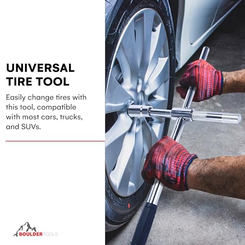 Boulder Tools 23 inch 4 Way Lug Wrench - Universal Telescopic Tire Removal Tool for Car and Truck - Portable Heavy Duty Tire Changing Tool for 19 mm and 21 mm Nuts - Durable Silver Aluminum Alloy - style: 23" Cross Tire Wrench