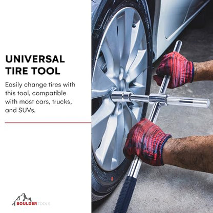 Boulder Tools 23 inch 4 Way Lug Wrench - Universal Telescopic Tire Removal Tool for Car and Truck - Portable Heavy Duty Tire Changing Tool for 19 mm and 21 mm Nuts - Durable Silver Aluminum Alloy - style: 23" Cross Tire Wrench