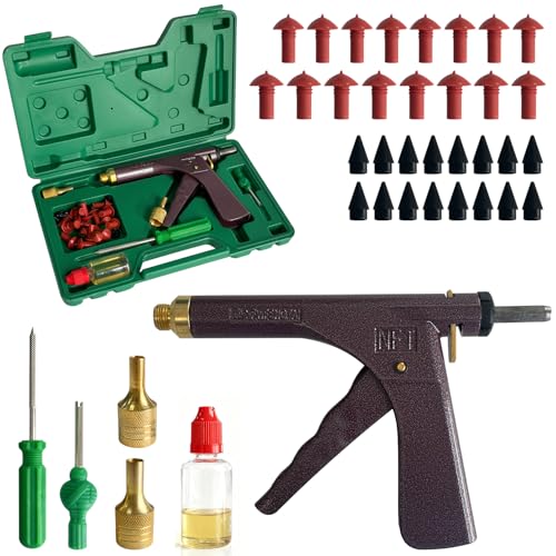 Tire Plug Gun Kit, Tire Repair Kit, Tubeless Tire Gun Puncture Repair Kit with 16 Pcs Mushroom Plugs 16 Pcs Plug Leads, Suitable for Cars, Motorcycles, Trucks, Tractor, Trailer